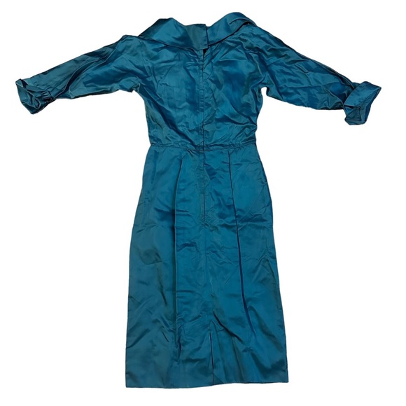 Vintage 50s Beaumelle Turquoise Midi Dress Size 14 - Picture 4 of 9